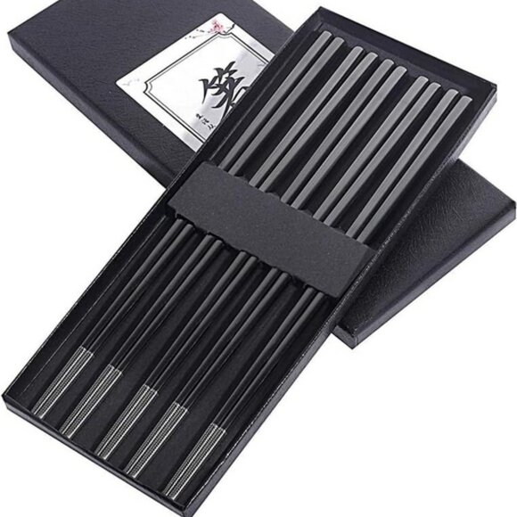Metal Chopsticks Reusable Titanium Plated Stainless Steel 9.5” Set of 5 - Picture 1 of 8